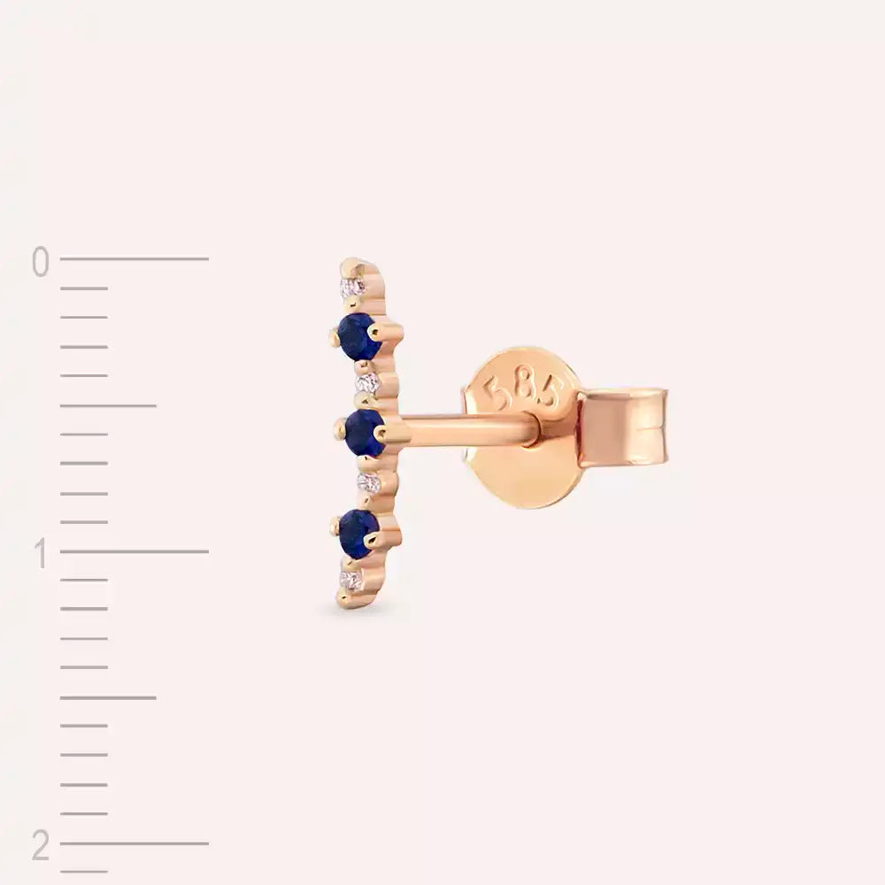 Rose Gold Single Earring with Colored Sapphire and Diamond Stones