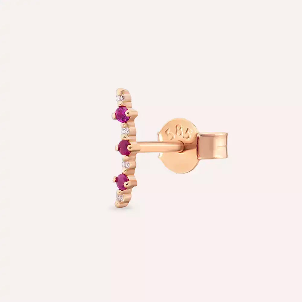 Rose Gold Single Earring with Colored Ruby Stone