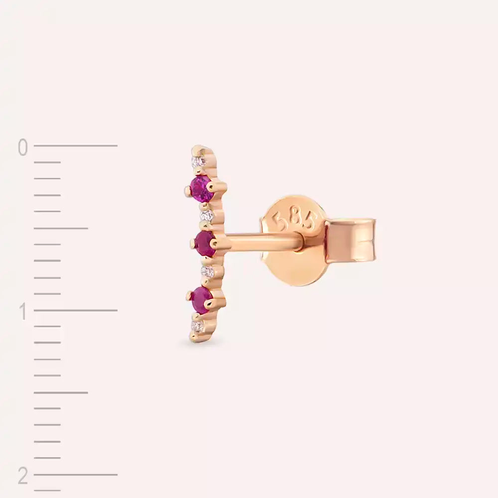 Rose Gold Single Earring with Colored Ruby Stone