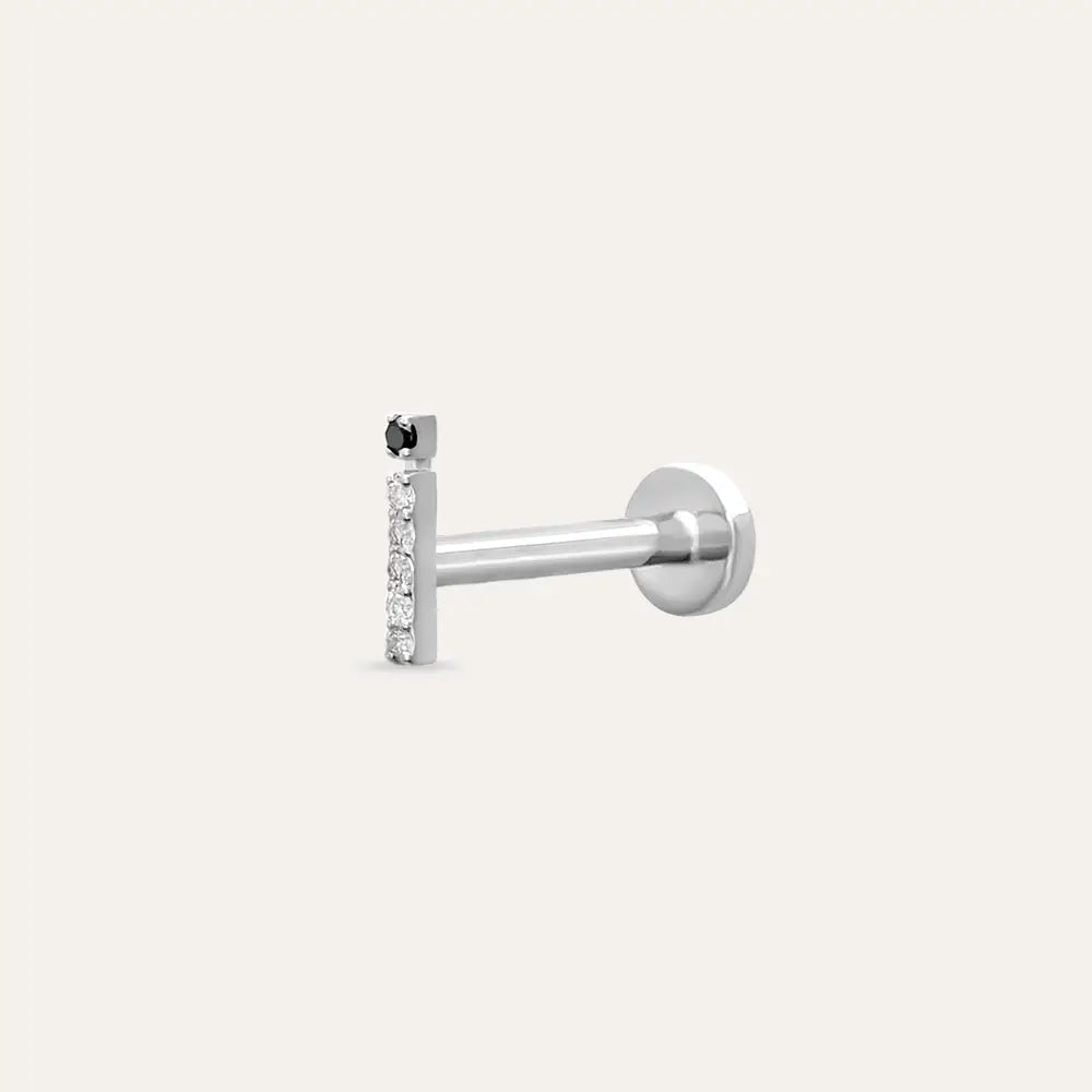 İ Harf Pırlanta Taşlı Beyaz Altın Piercing