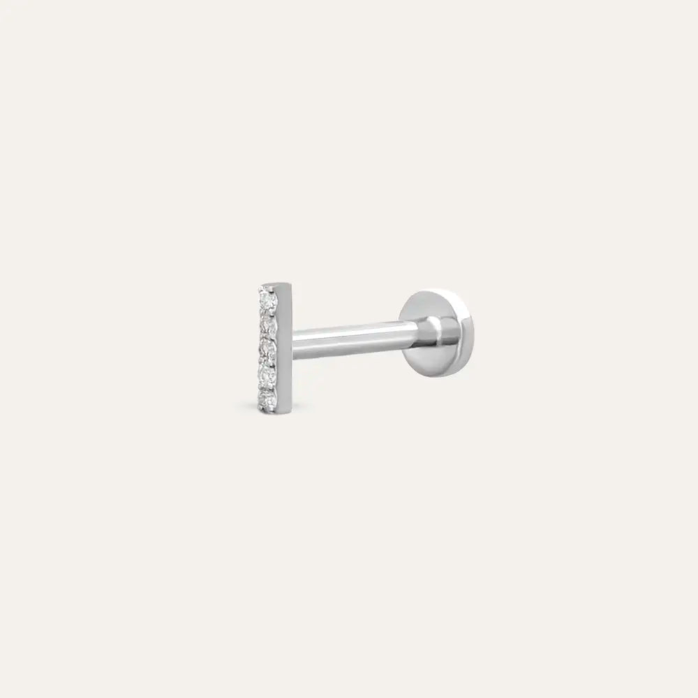 I Harf Pırlanta Taşlı Beyaz Altın Piercing