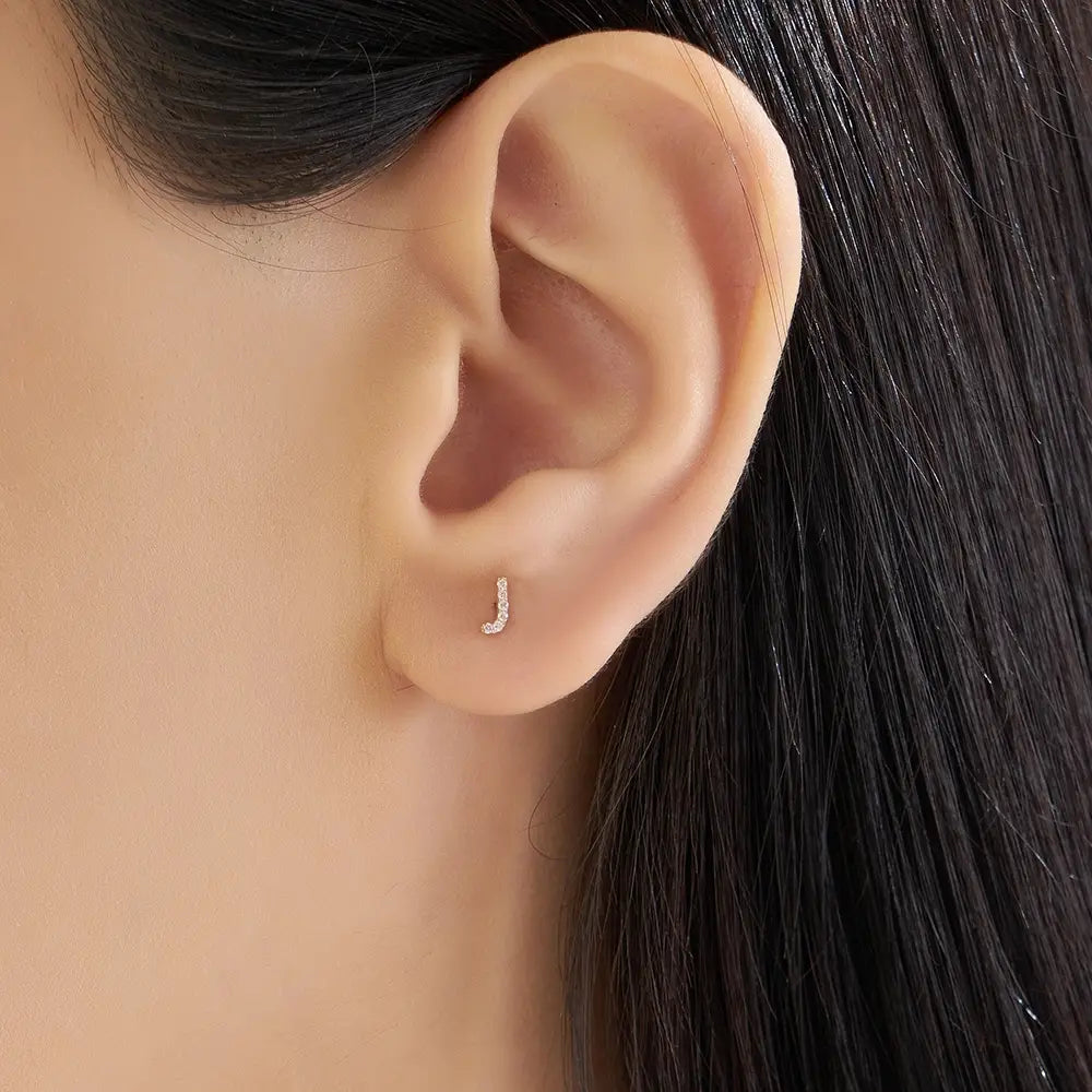 J Harf Pırlanta Taşlı Rose Altın Piercing