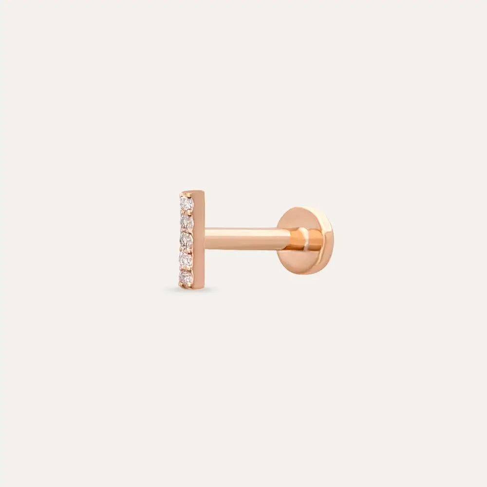 I Harf Pırlanta Taşlı Rose Altın Piercing