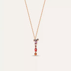 I Letter Black Diamond and Multicolor Sapphire Rose Gold Necklace