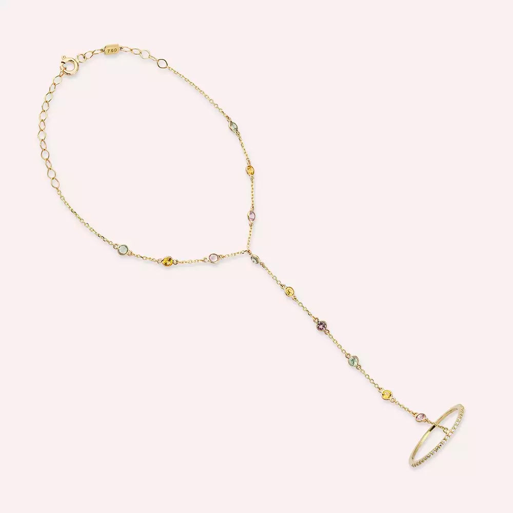 Iris Multicolor Sapphire and Diamond Yellow Gold Hand Ornament