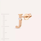 J Letter Baguette Diamond Rose Gold Mini Single Earring