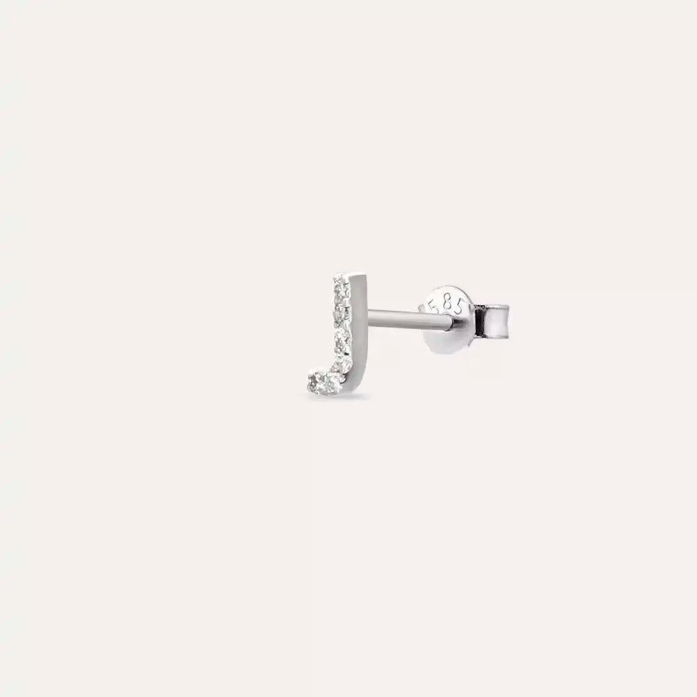 J Initial Diamond White Gold Single Earring