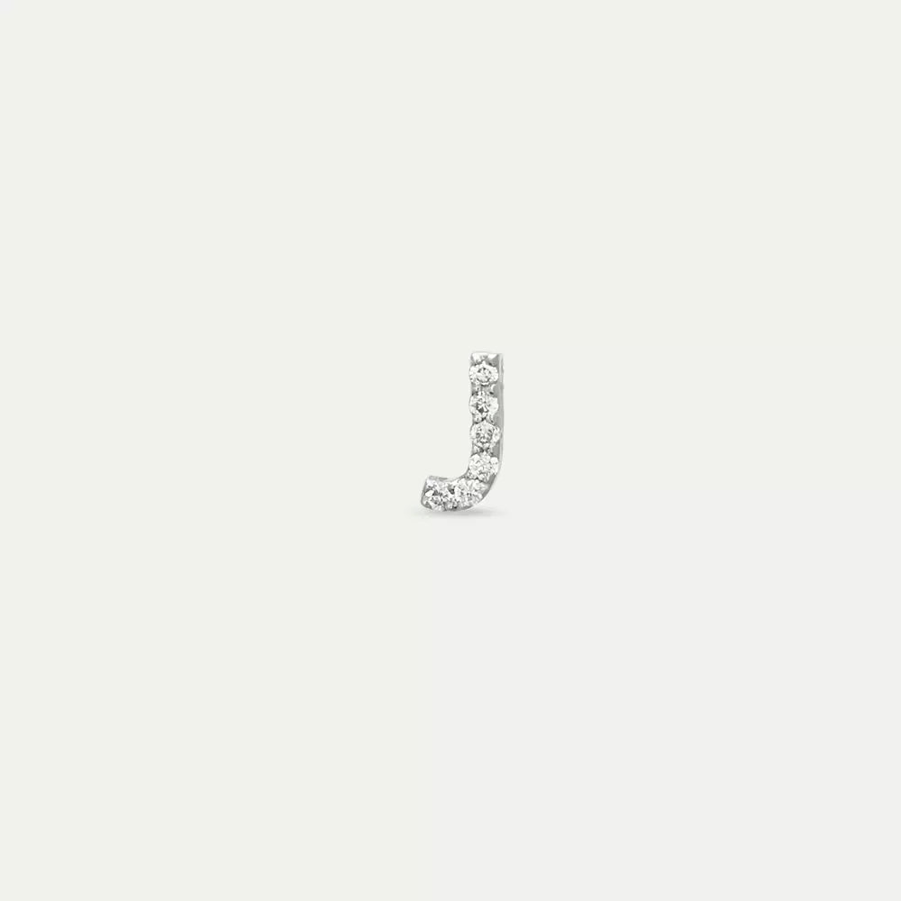 J Initial Diamond White Gold Single Earring