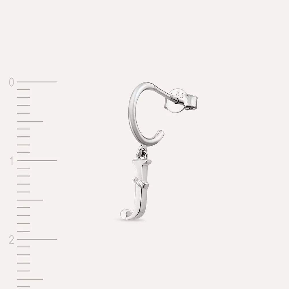 J Letter Diamond Dangling White Gold Earring