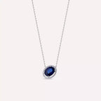 Jade Oval Kesim Safir ve Pırlanta Taşlı Beyaz Altın Kolye