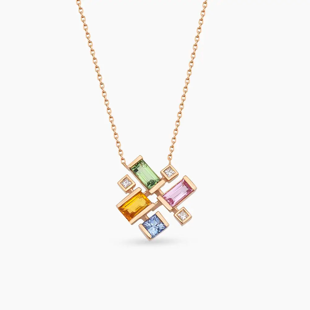 Jolly 1.22 CT Multicolor Sapphire and Diamond Rose Gold Necklace