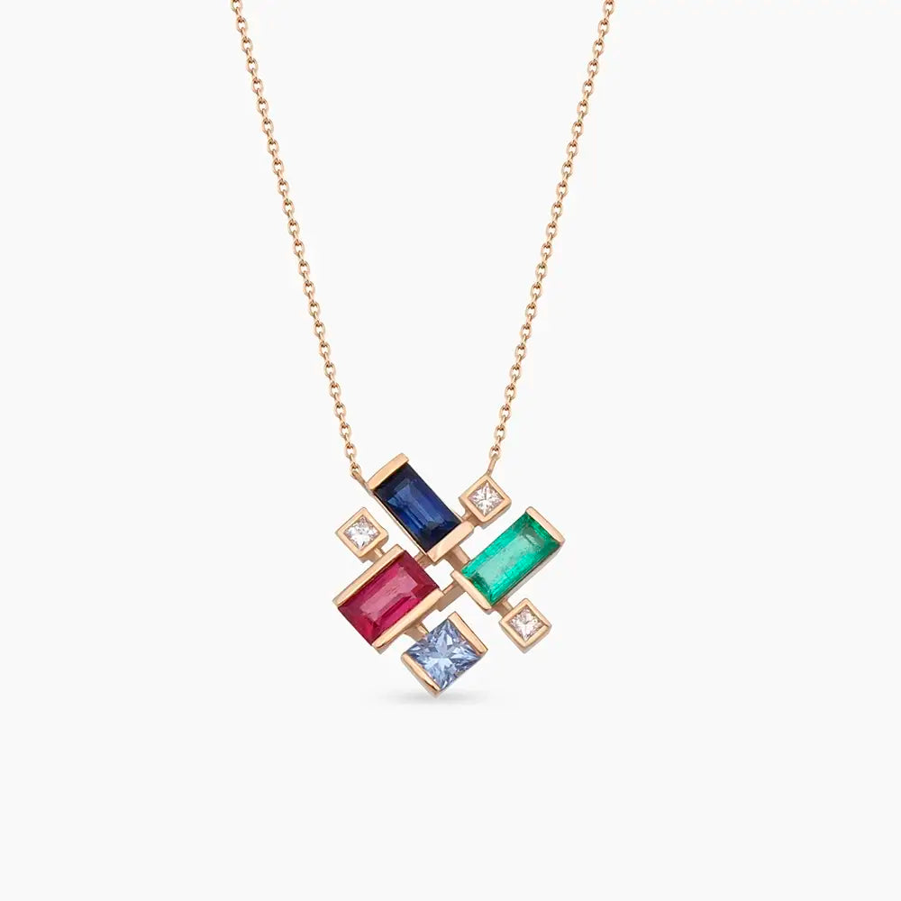 Jolly 1.31 CT Diamond and Multi-Color Gemstone Rose Gold Necklace