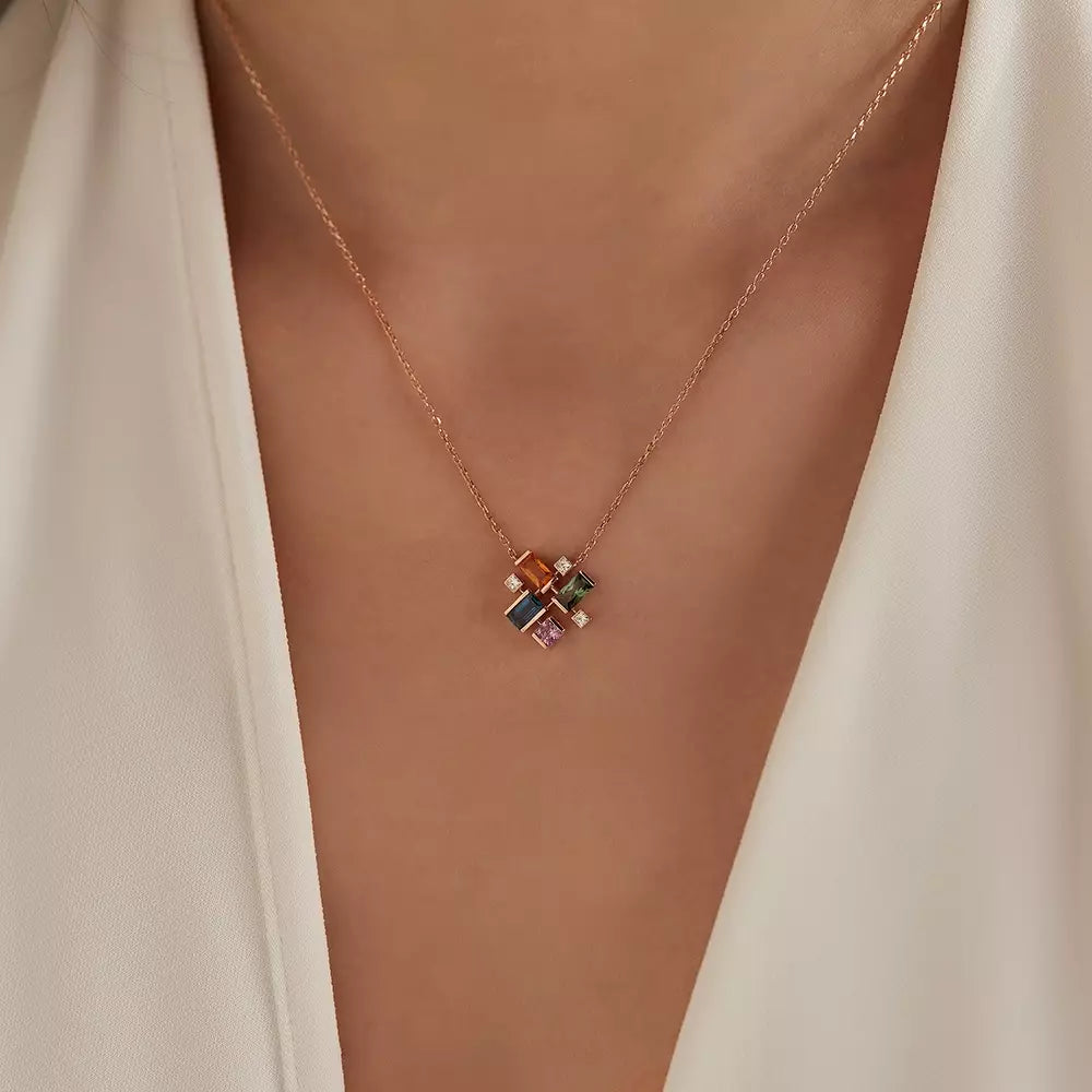 Jolly 1.38 CT Multicolor Sapphire and Diamond Rose Gold Necklace
