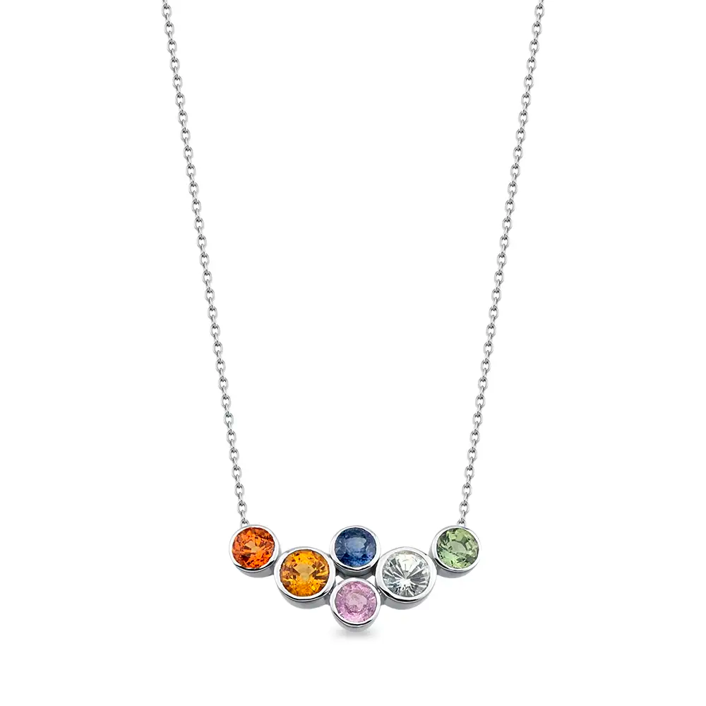 Joy 2.60 CT Multicolor Sapphire White Gold Necklace