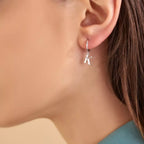 White Gold Dangle Earrings with K Initial Diamond