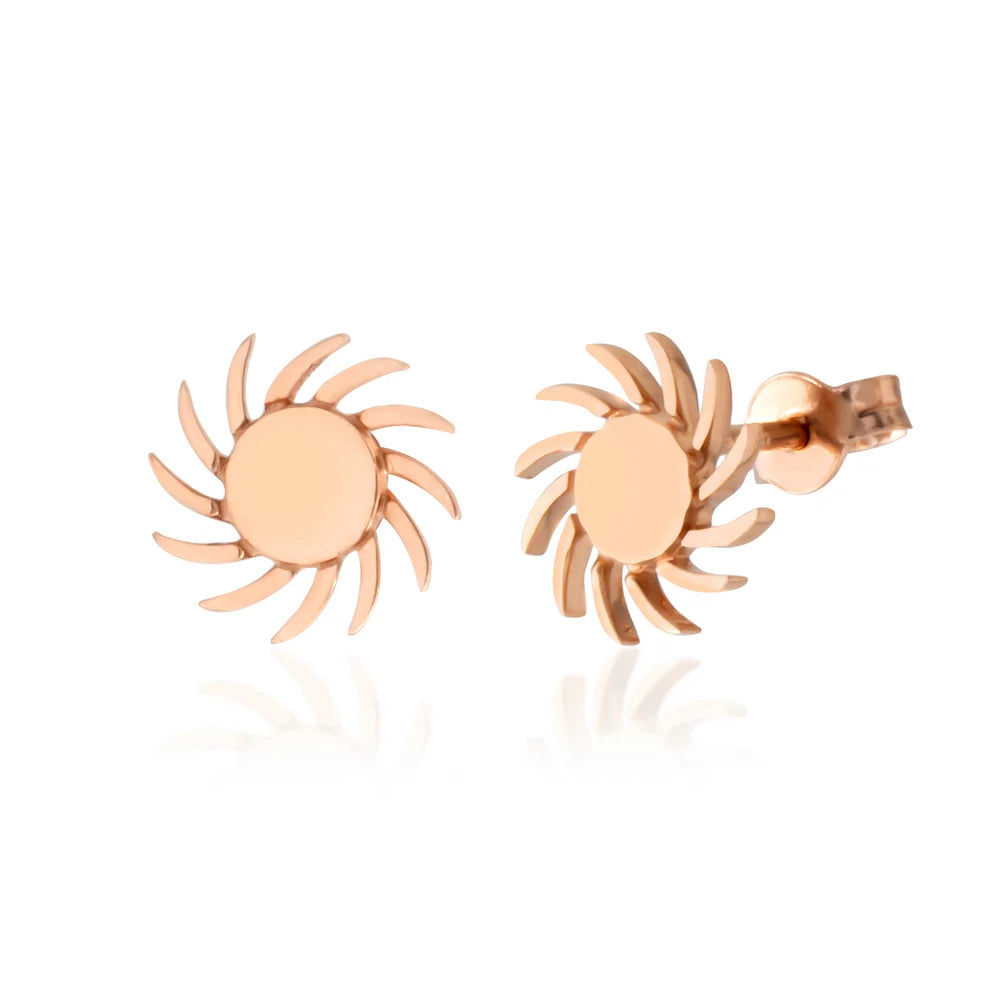 14K Rose Gold Screw-back Sun Earrings