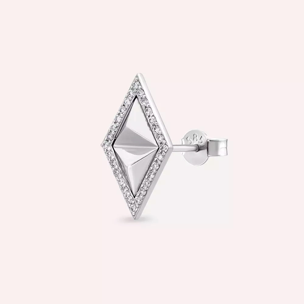 Rhombus Diamond White Gold Single Earring