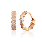 14K Rose Gold Hexagonal Stud Earrings with Stones