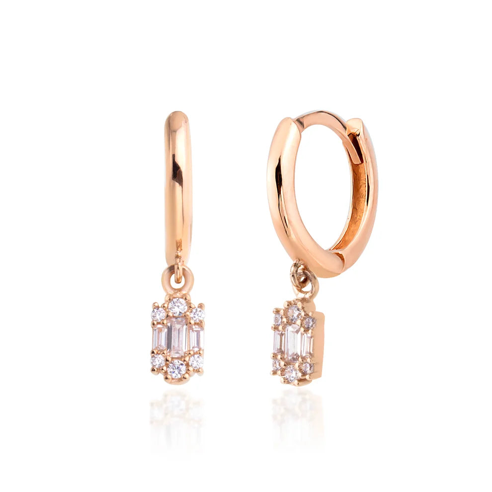 14K Rose Gold Baguette Earrings