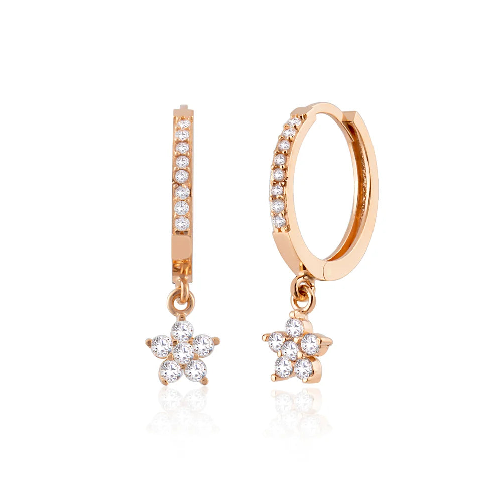 14K Gold Rose Flower Earrings