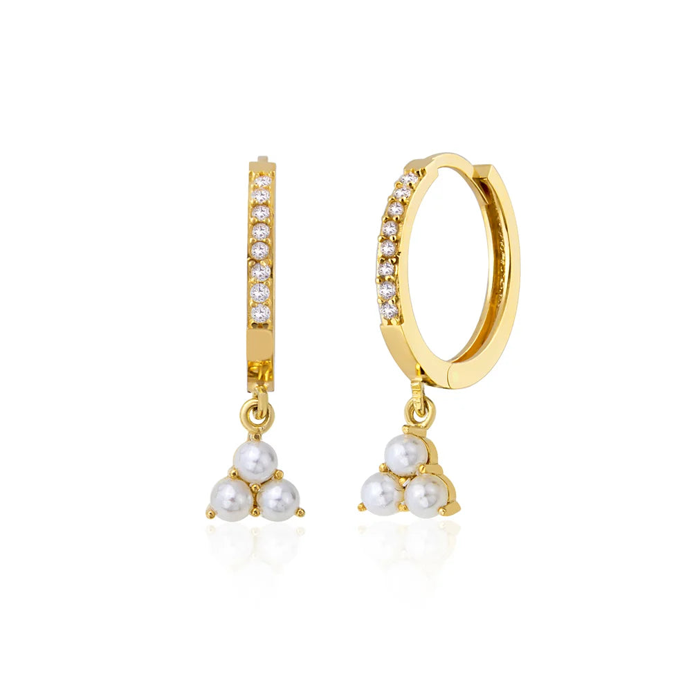14 Karat Gold Pearl Stone Earrings