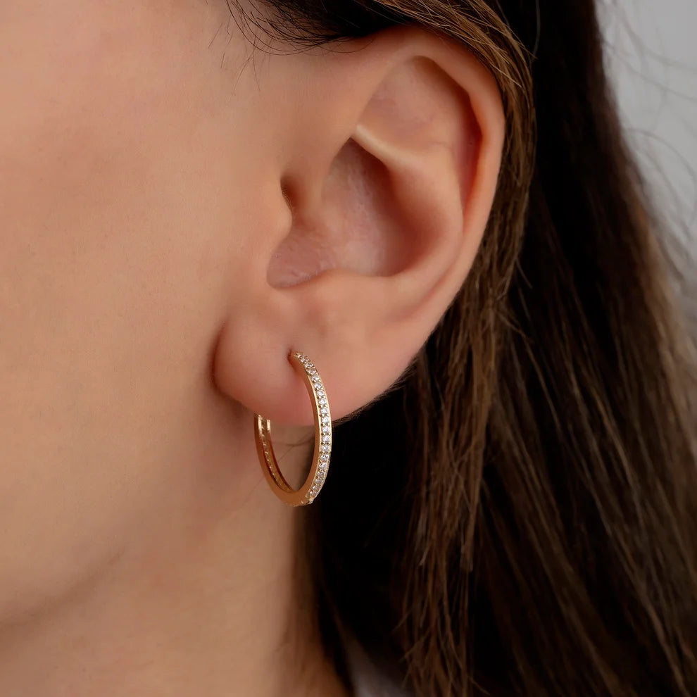 14K Rose Gold Stone Hoop Earrings