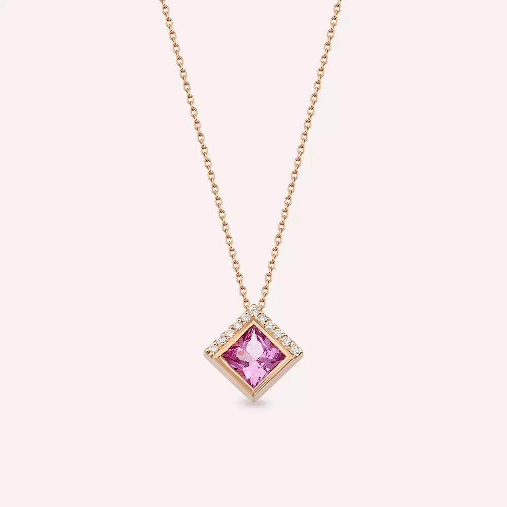 Kyra Pink Sapphire and Diamond Rose Gold Necklace