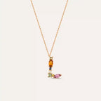 L Harf Brown Pırlanta ve Multicolor Safir Rose Altın Kolye