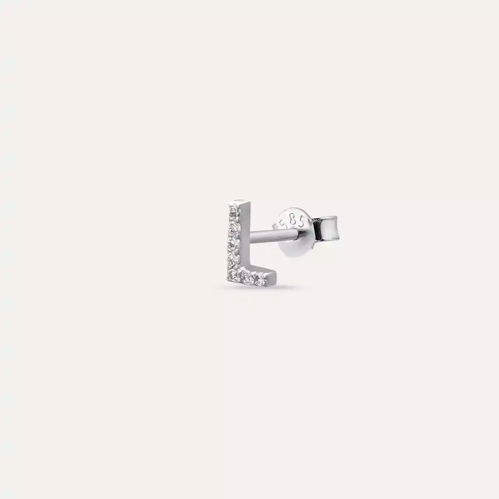 L Letter White Gold Single Earring with Diamond