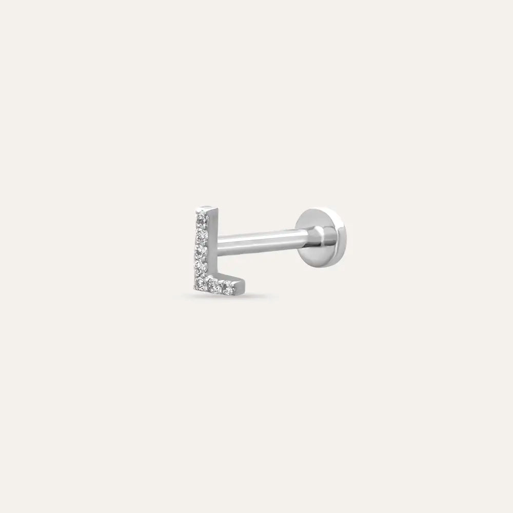 L Letter Diamond Studded Rose Gold Piercing