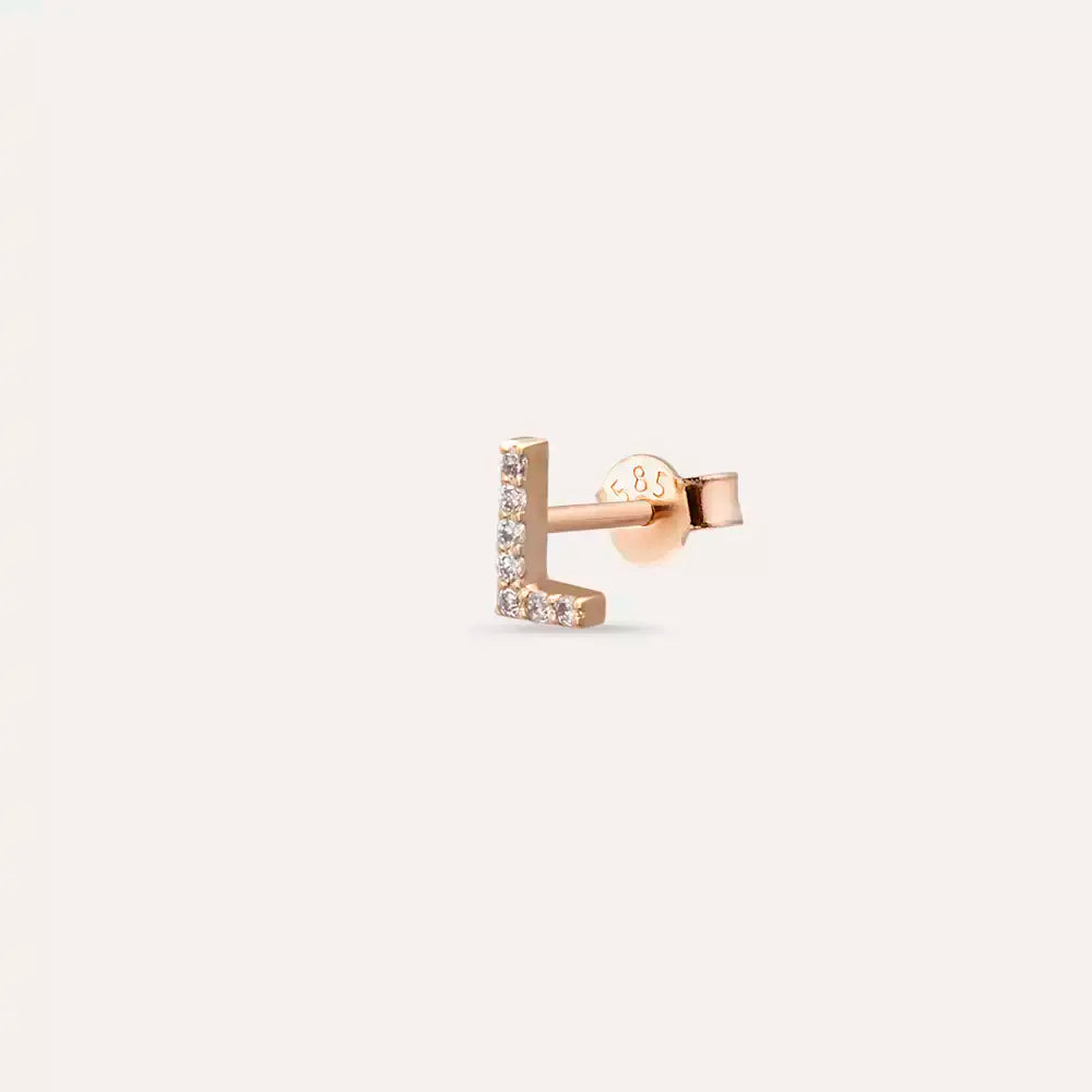 L Letter Diamond Rose Gold Single Earring