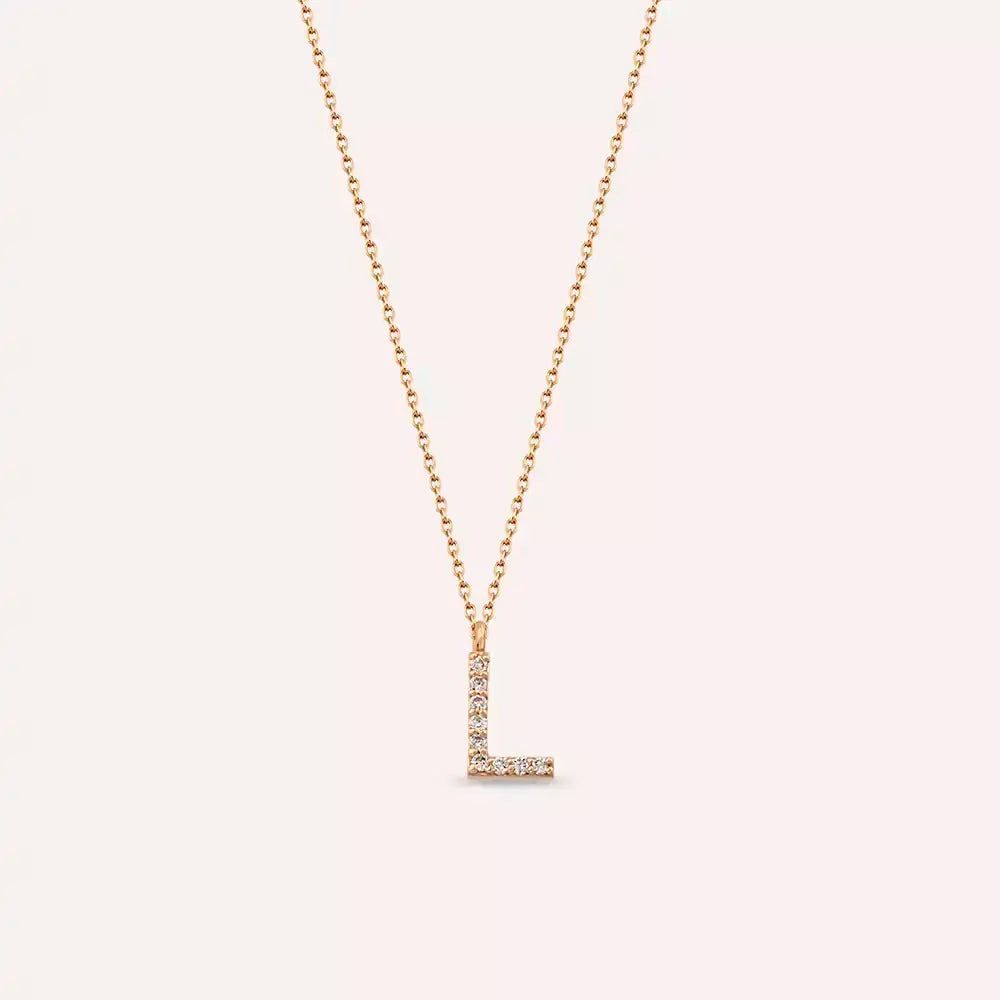 L Harfi 0.07 CT Pırlanta Taşlı Rose Altın Kolye