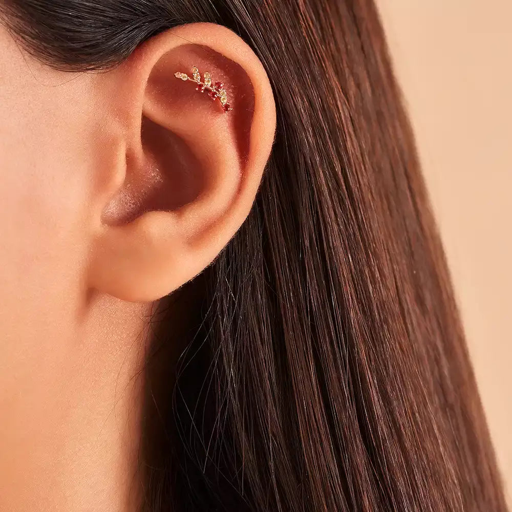 Laurel Yellow and Red Sapphire Rose Gold Piercing