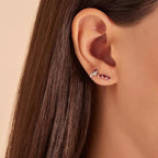 Ethos Red Sapphire and Baguette Diamond White Gold Single Earring