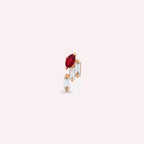 Ethos Red Sapphire and Baguette Diamond Rose Gold Single Earring