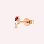 Ethos Red Sapphire and Baguette Diamond Rose Gold Single Earring