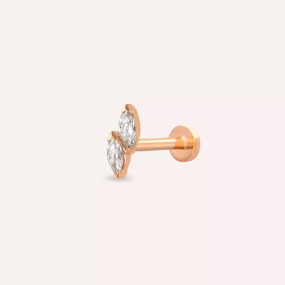 Leafy Pırlanta Taşlı Rose Altın Piercing