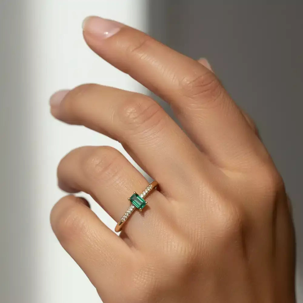 Lena Green Sapphire and Diamond Yellow Gold Ring
