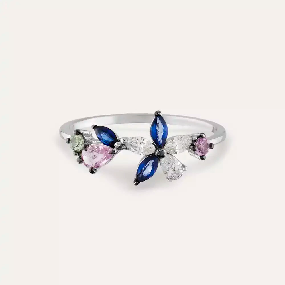 Pixie Multicolor Sapphire and Diamond White Gold Ring