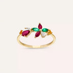 Pixie Yellow Gold Ring with Diamonds, Rubies, and Emeralds