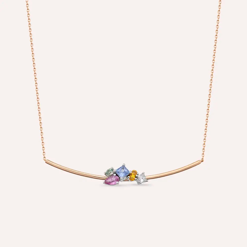 Candy 0.81 CT Multicolor Sapphire and Diamond Yellow Gold Necklace