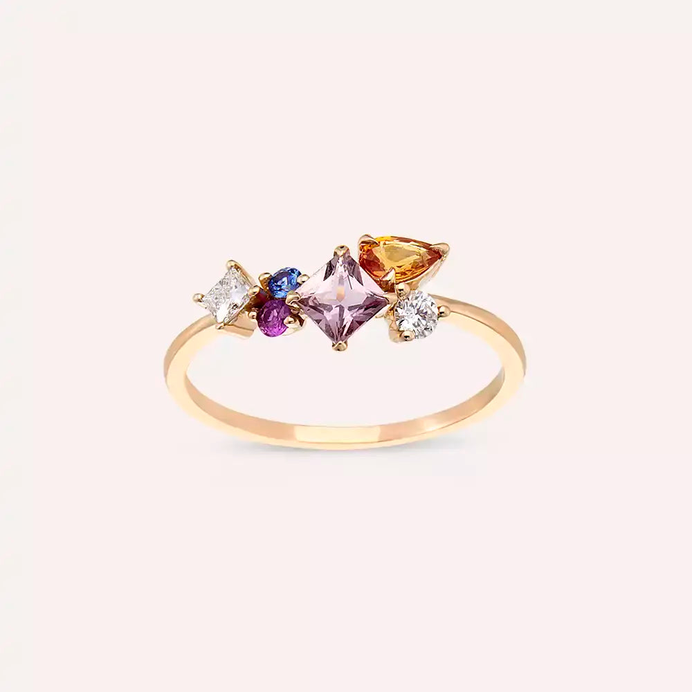 Candy 1.06 CT Multicolor Sapphire and Diamond Rose Gold Ring