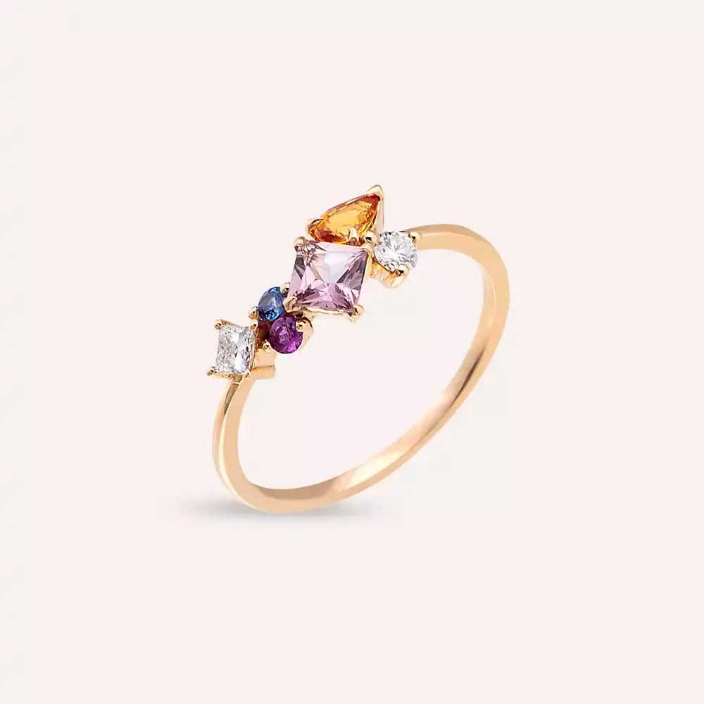 Candy 1.06 CT Multicolor Sapphire and Diamond Rose Gold Ring