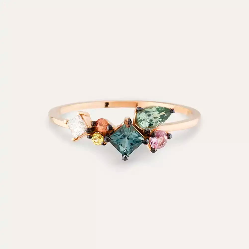 Candy Multi-Color Sapphire and Diamond Rose Gold Ring