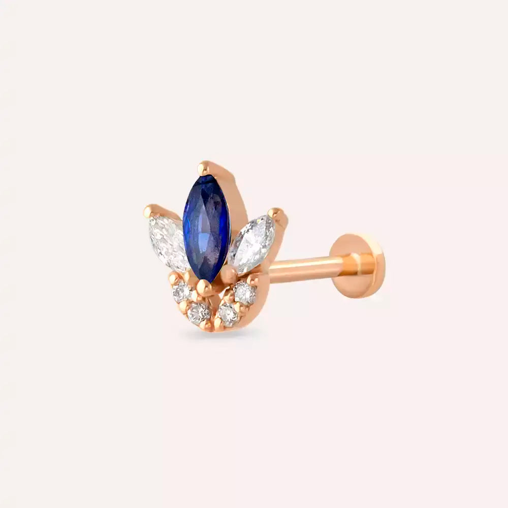 Lily Safir ve Pırlanta Taşlı Rose Altın Piercing
