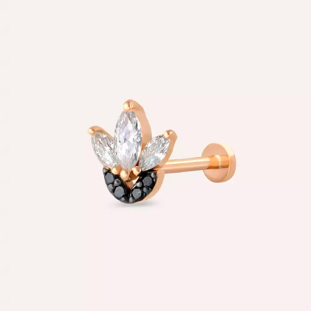 Lily Siyah Pırlanta Taşlı Rose Altın Piercing