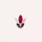 Lily Yakut ve Siyah Pırlanta Taşlı Rose Altın Piercing