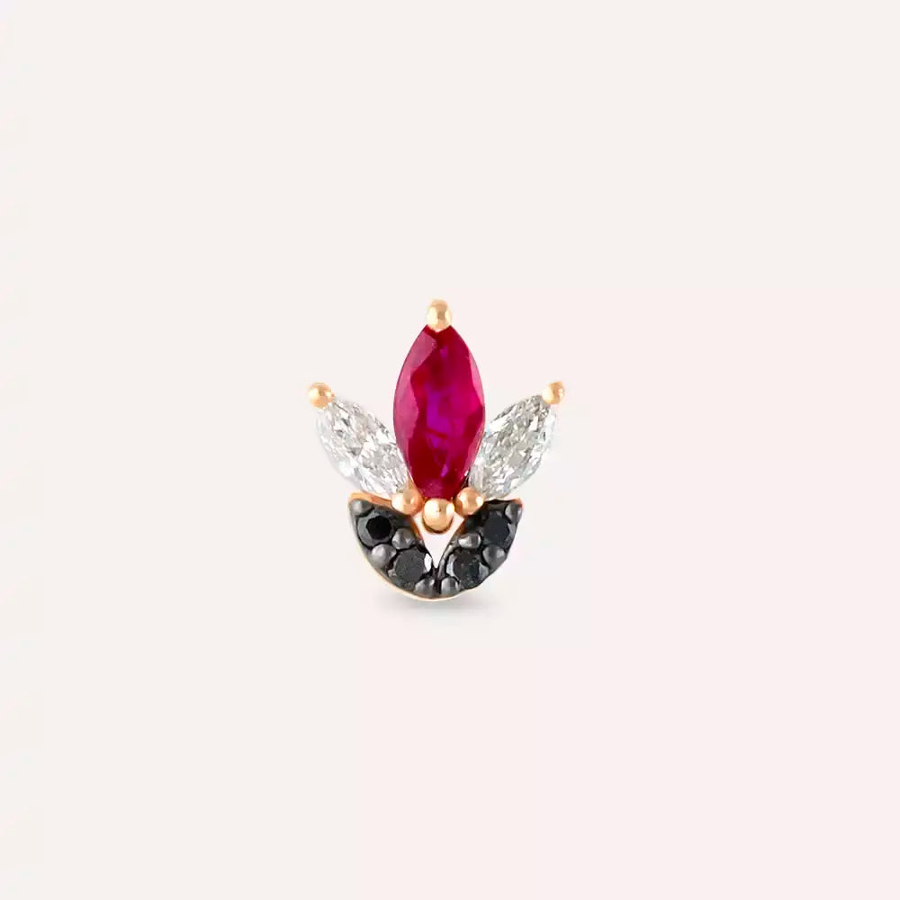 Lily Yakut ve Siyah Pırlanta Taşlı Rose Altın Piercing