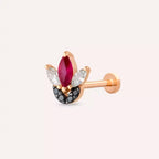Lily Yakut ve Siyah Pırlanta Taşlı Rose Altın Piercing