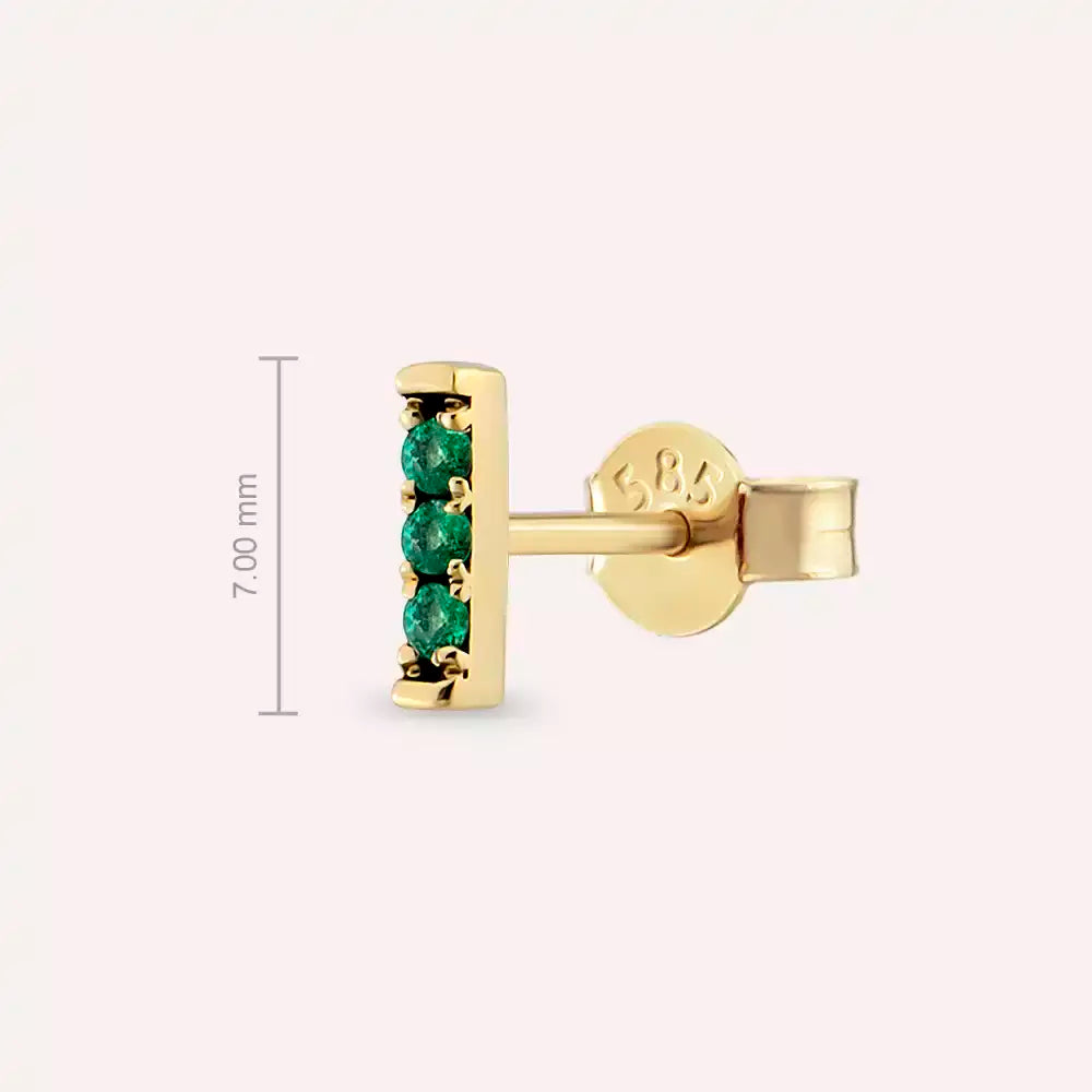 Sleek Emerald Yellow Gold Single Earring